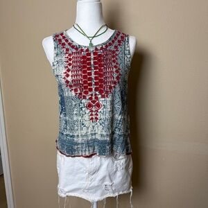 Lucky Brand Women's Embroidered Boho Tank Top Size M